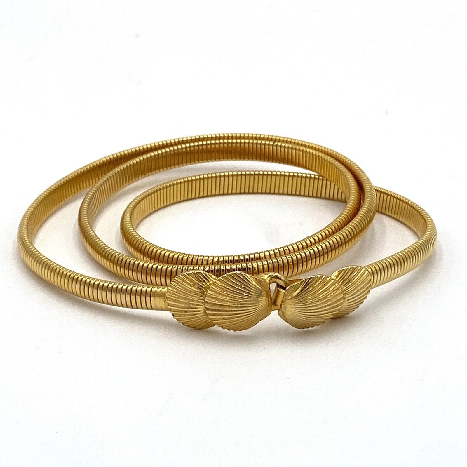 Vintage Mimi Di N Double Shell Buckle Gold Tone Metal Skinny Stretch Belt S / M